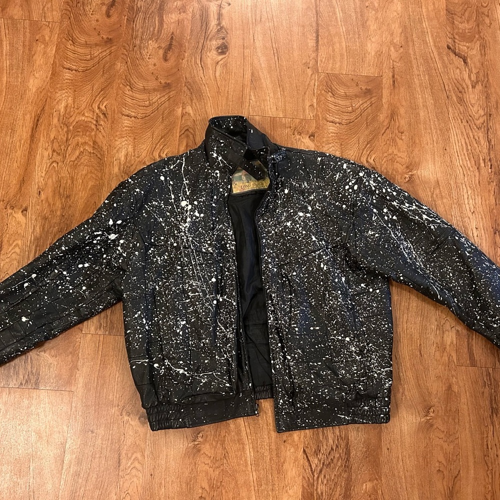 Custom Paint Splattered Leather Bomber Jacket